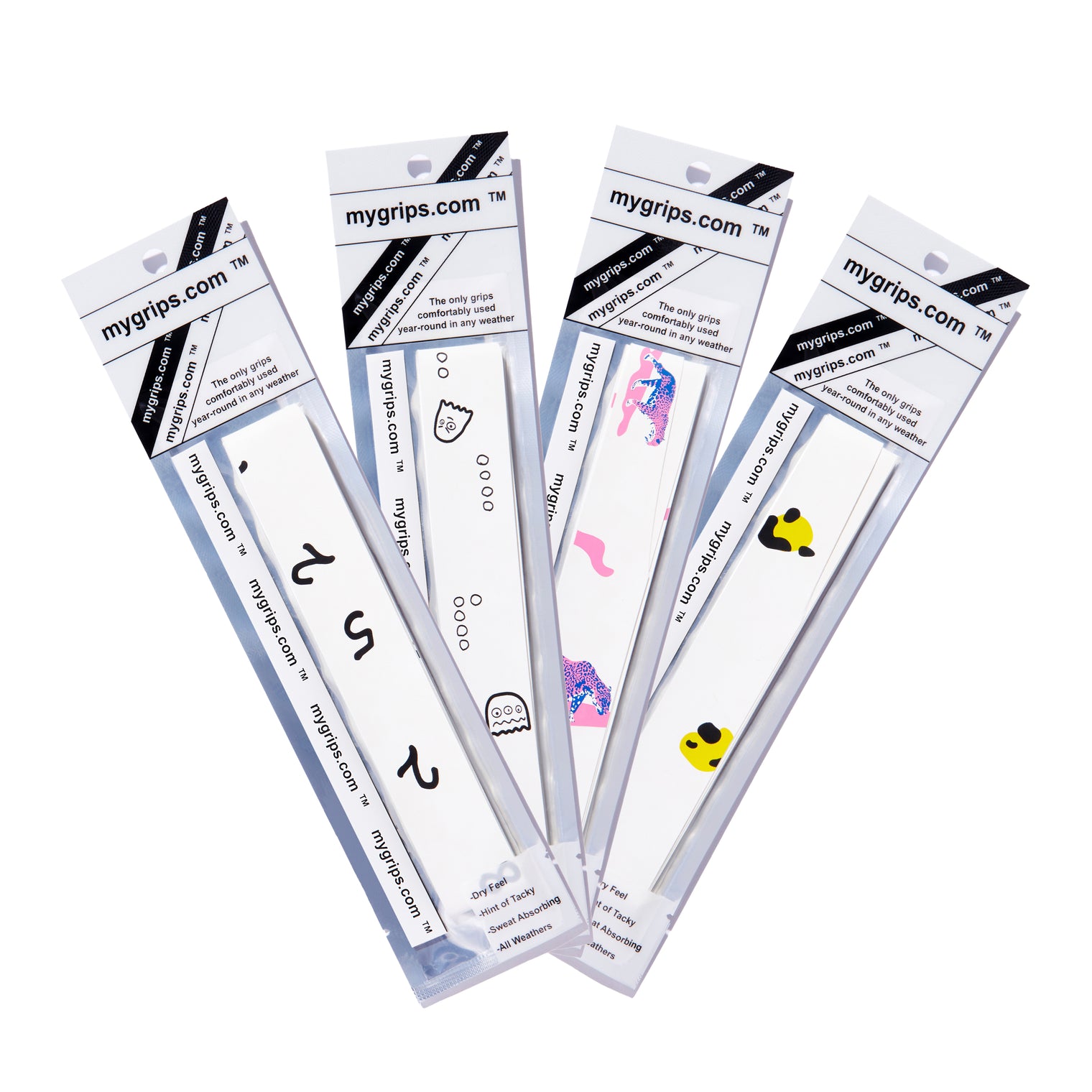 White Designer Combo Pack of 4 Racket Grips for Pickleball and Tennis