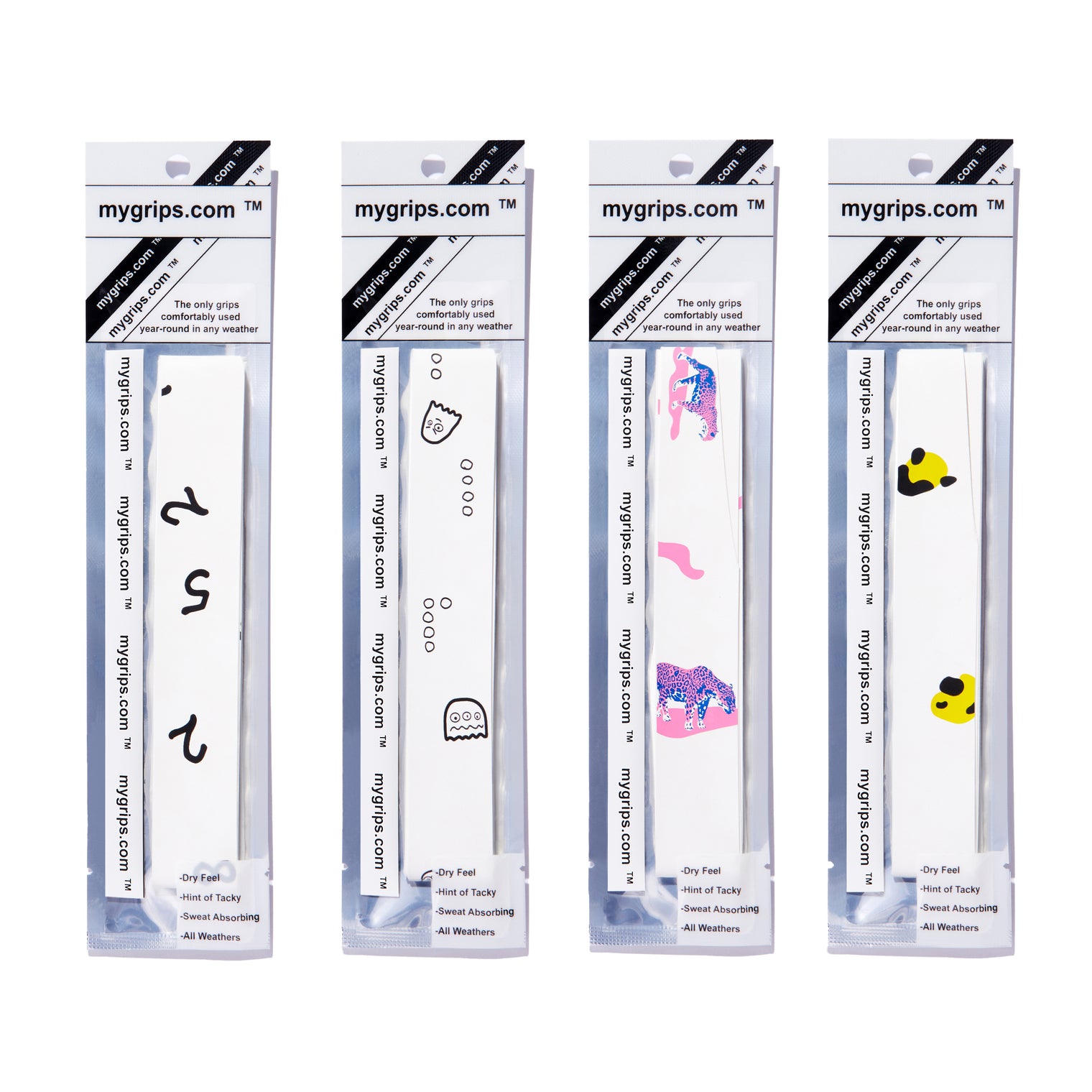 White Designer Combo Pack of 4 Racket Grips for Pickleball and Tennis