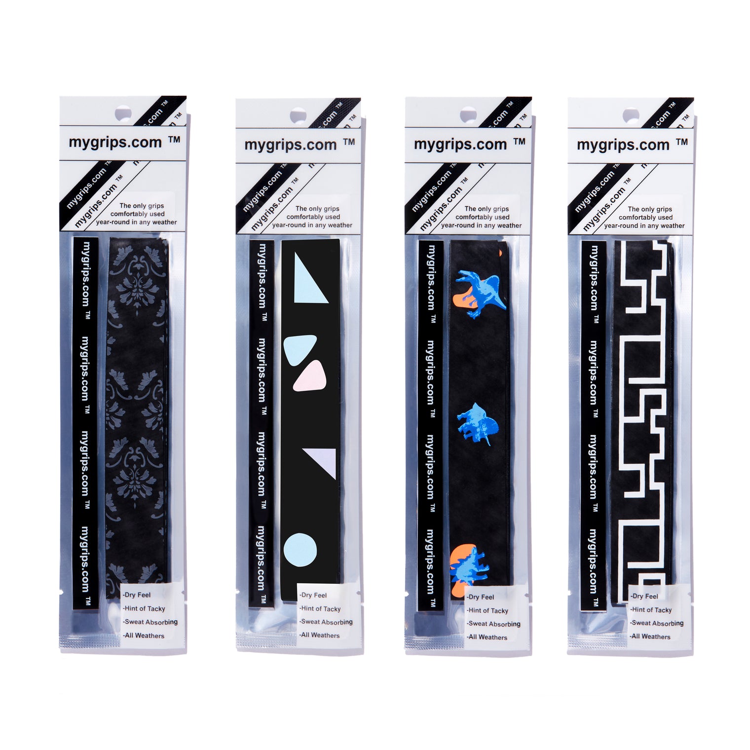 Black Designer Combo Pack of 4 Racket Grips for Pickleball and Tennis