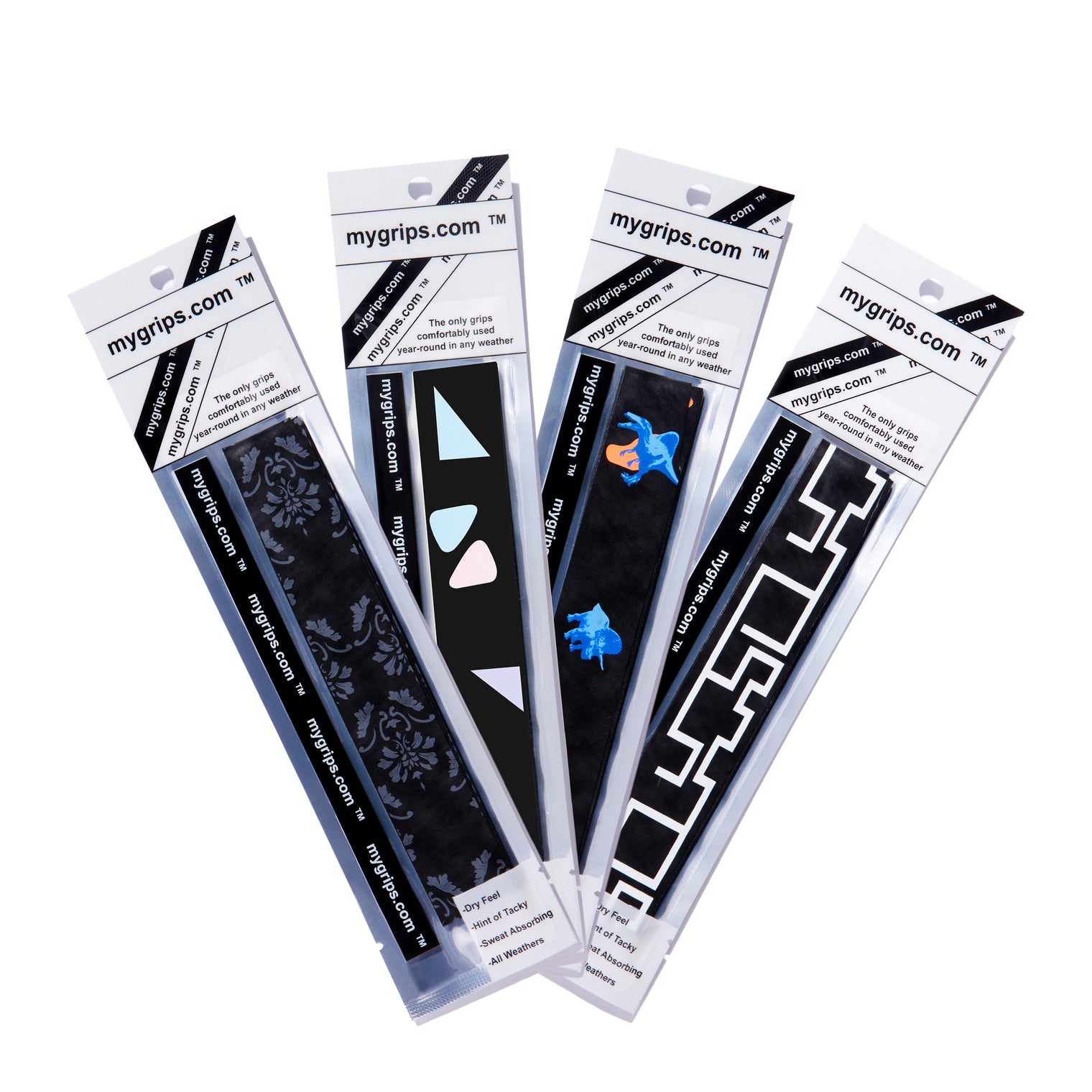 Black Designer Combo Pack of 4 Racket Grips for Pickleball and Tennis